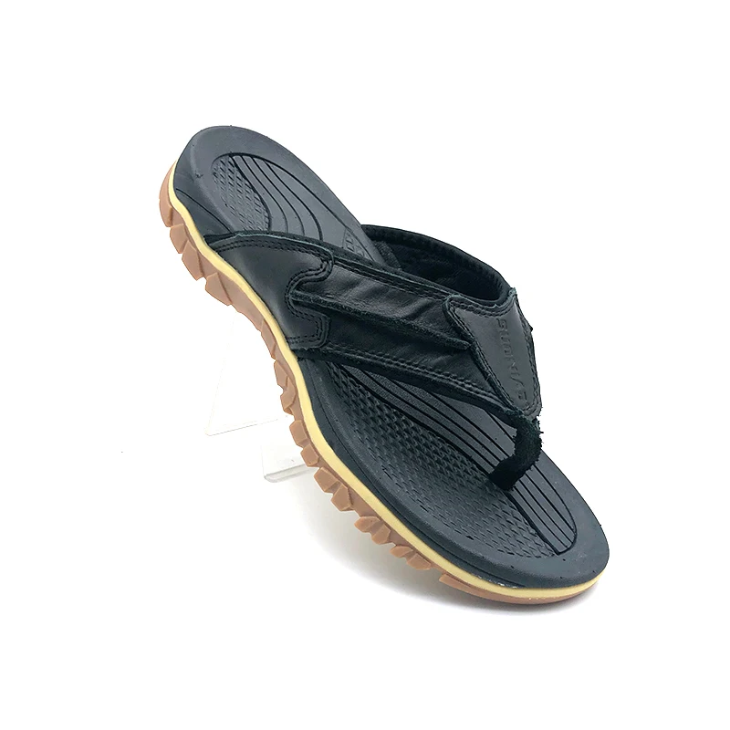 

Men's Flip Flops Arch Support Sandals Comfortable Leather Thongs TPR Non-Slip Slippers, Black