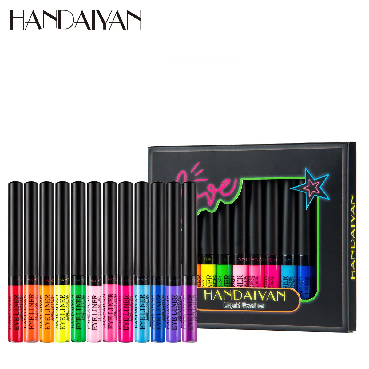 

HANDAIYAN Quick Dry Liquid Matte Eyeliner Set 12 Colors Luminous Vegan Makeup Cosmetics