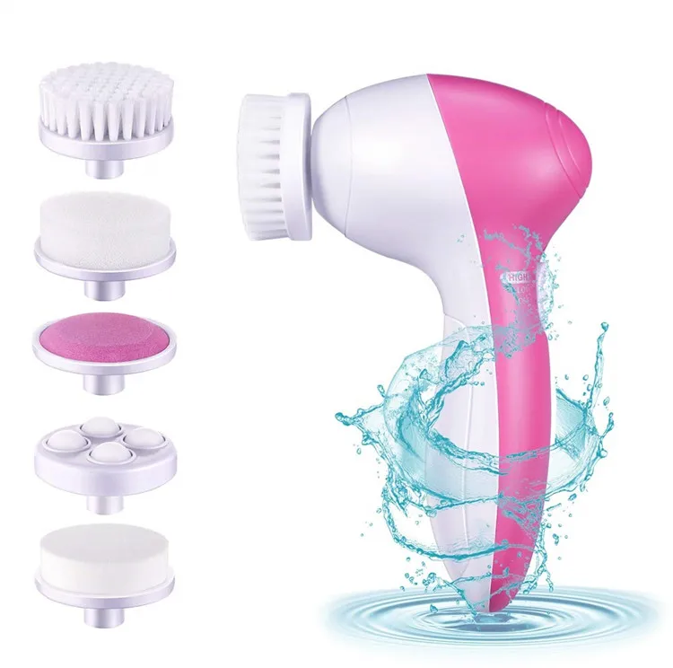 

Cheap Portable Ultrasonic Mini Waterproof Facial Cleanser Deep Electric Sonic Face Cleansing Brush with 5 Brush Heads, Pink + white