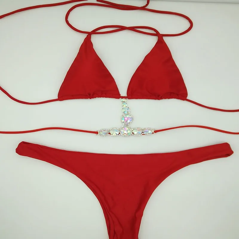 

Hot sale diamond split swimsuit crystal swimwear sexy bikini beachwear