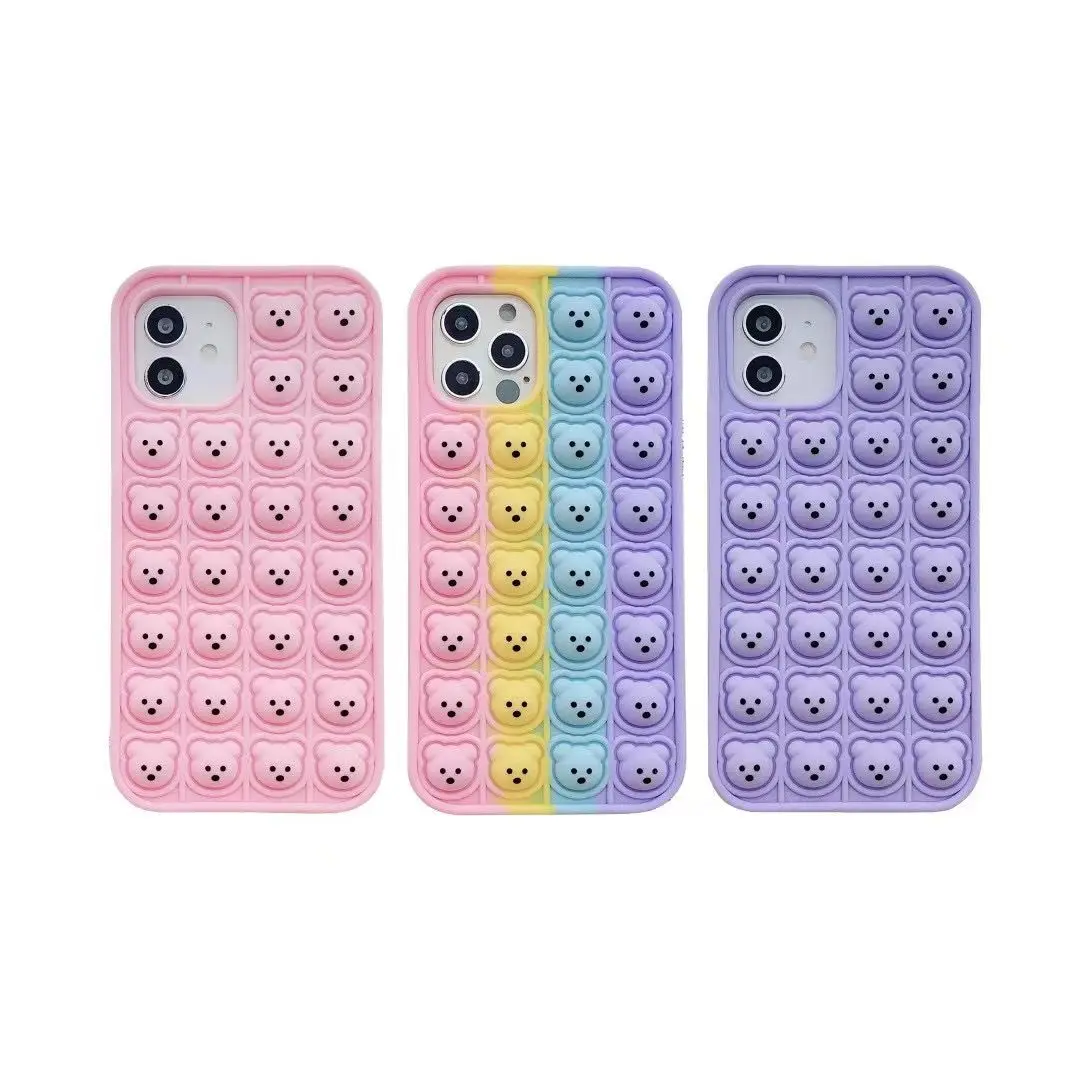 

Fidget Reliver Stress Toys Rainbow Bear Phone Case For iPhone 11 Pro Max Push Bubble Fidget Antistress Toys Silicone Cover