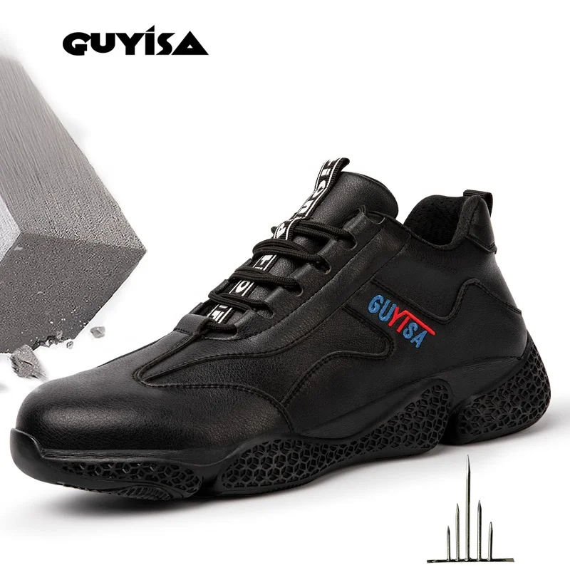 

GUYISA Safety Shoes Men Light Weight Fashion Safety Shoes Steel Toe And Midsole Shoes Safety, Black