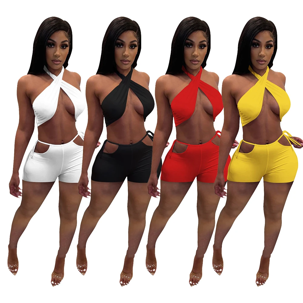 

YD - D8077 New Arrival Women sexy club wear shorts and backless crop top set women clothing sexy