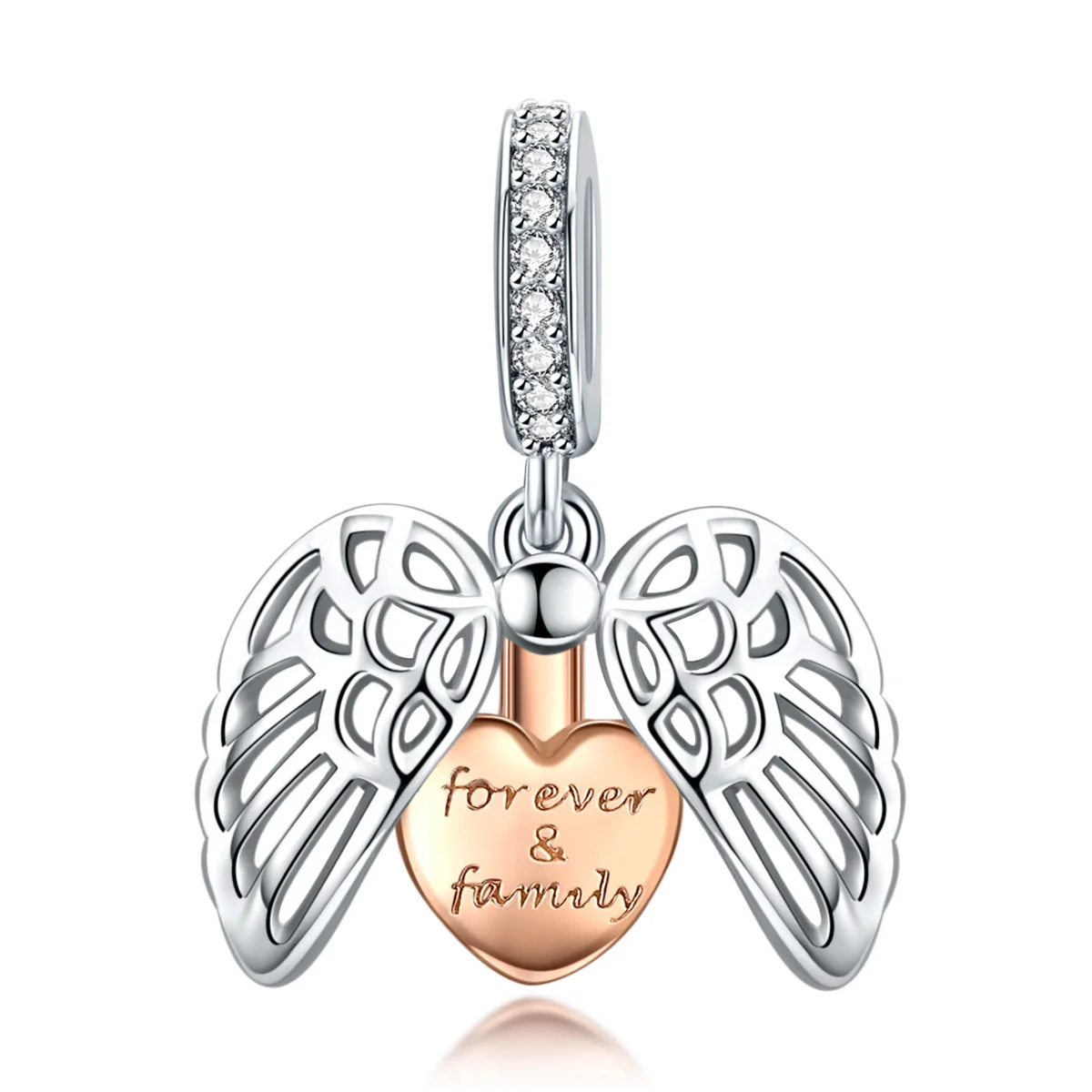 

Guardian Wings Family Pendant Charm for Women Silver Bracelet Rose Gold Color Heart 925 Sterling Silver Jewelry