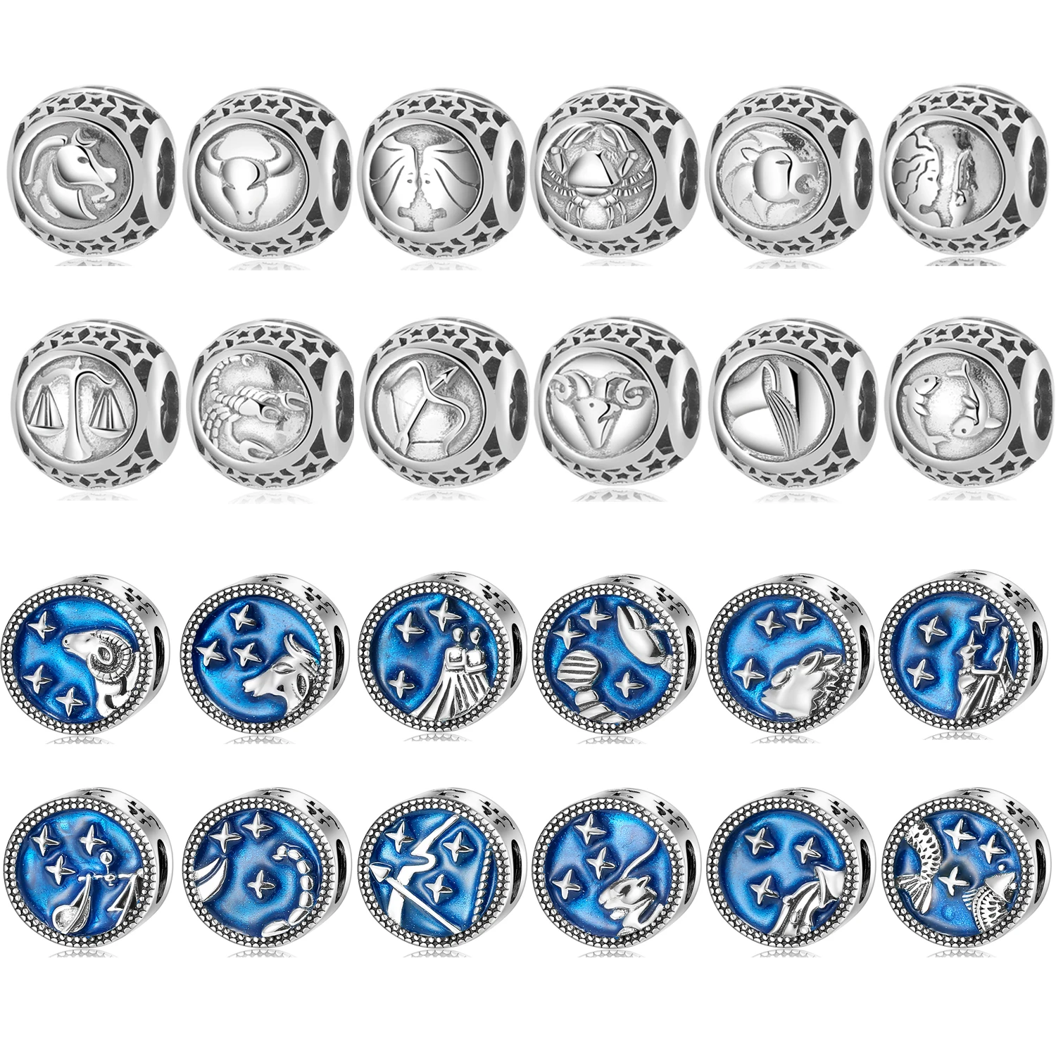 

Real 925 sterling silver Wisdom Aquarius Star Sign Zodiac Beads Charms Fit Charm Bracelet Jewelry making Wholesale Jewelry