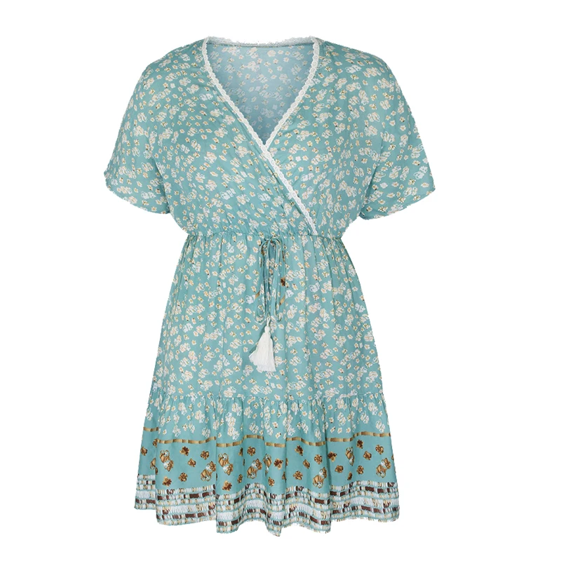 

Plus Size V-Neck New Summer Dress Ladies Boho Party Chiffon Female Casual Dress Print Short Sleeve Women Dresses 2021 Vestido