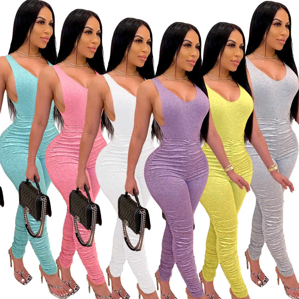 

2021 women new 2 Piece Set Clothing Women Sexy Jumpsuits Rompers Women Stacked Pants Jumpsuits Pants Leggings
