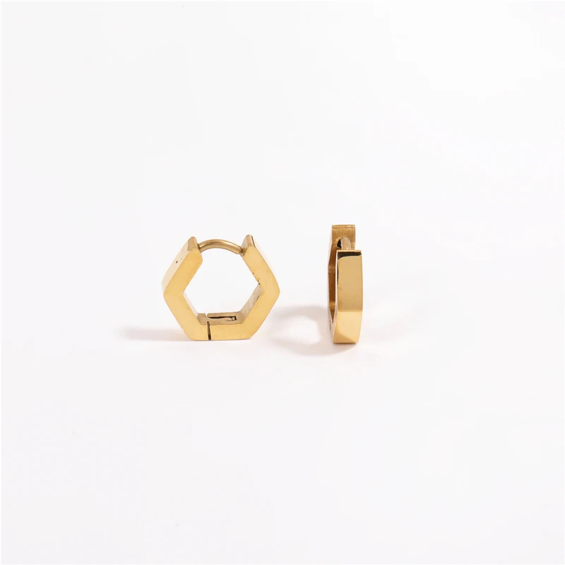 New Trendy Earring 18K Gold Plated Hexagon Hoop Earrings Stainless Steel Earrings Wholesale