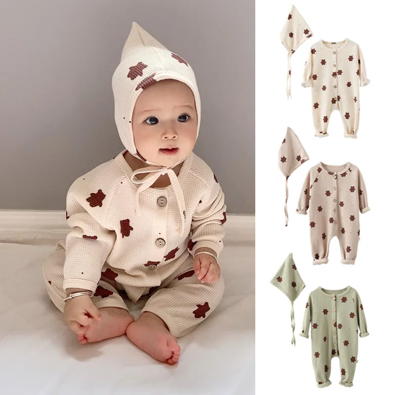 

Baby Girl Clothes Set for New Born Cute Bear Print Jumpsuits with Hat Toddler Infant Romper Soft Cotton Bodysuit Baby Boy Outfit, Pictures