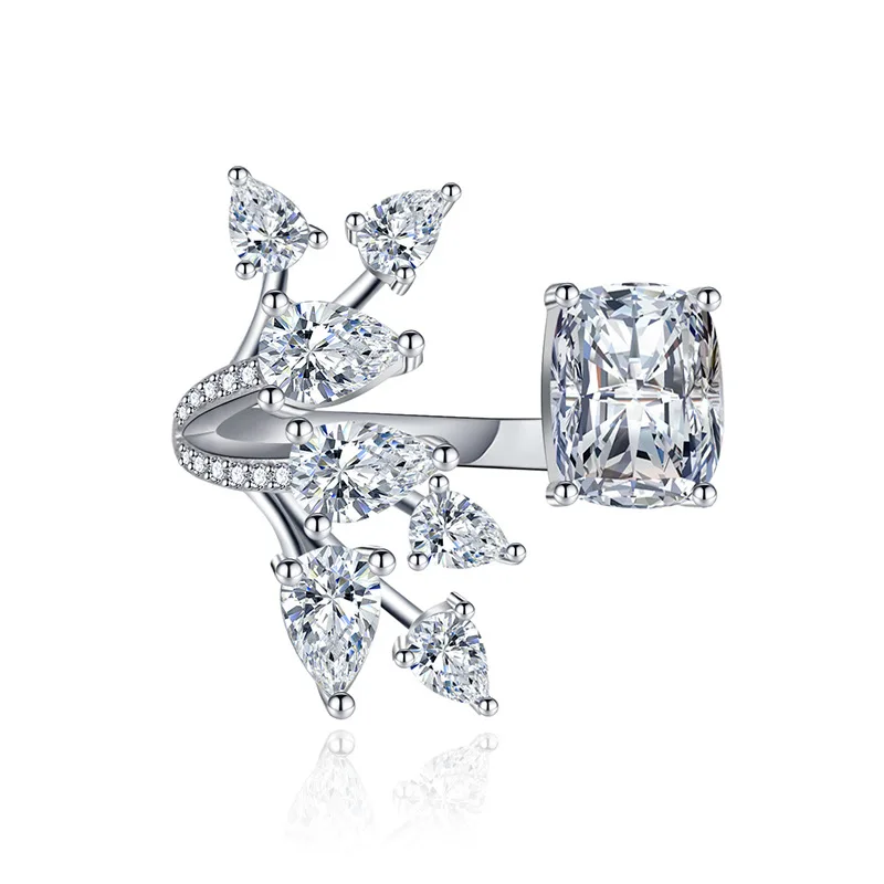 

Luxury Wedding Ring Finger Jewelry for Women Colorful Cubic Zircon Leaf Branch Adjustable Bowknot Ring Bridal Engagement Party