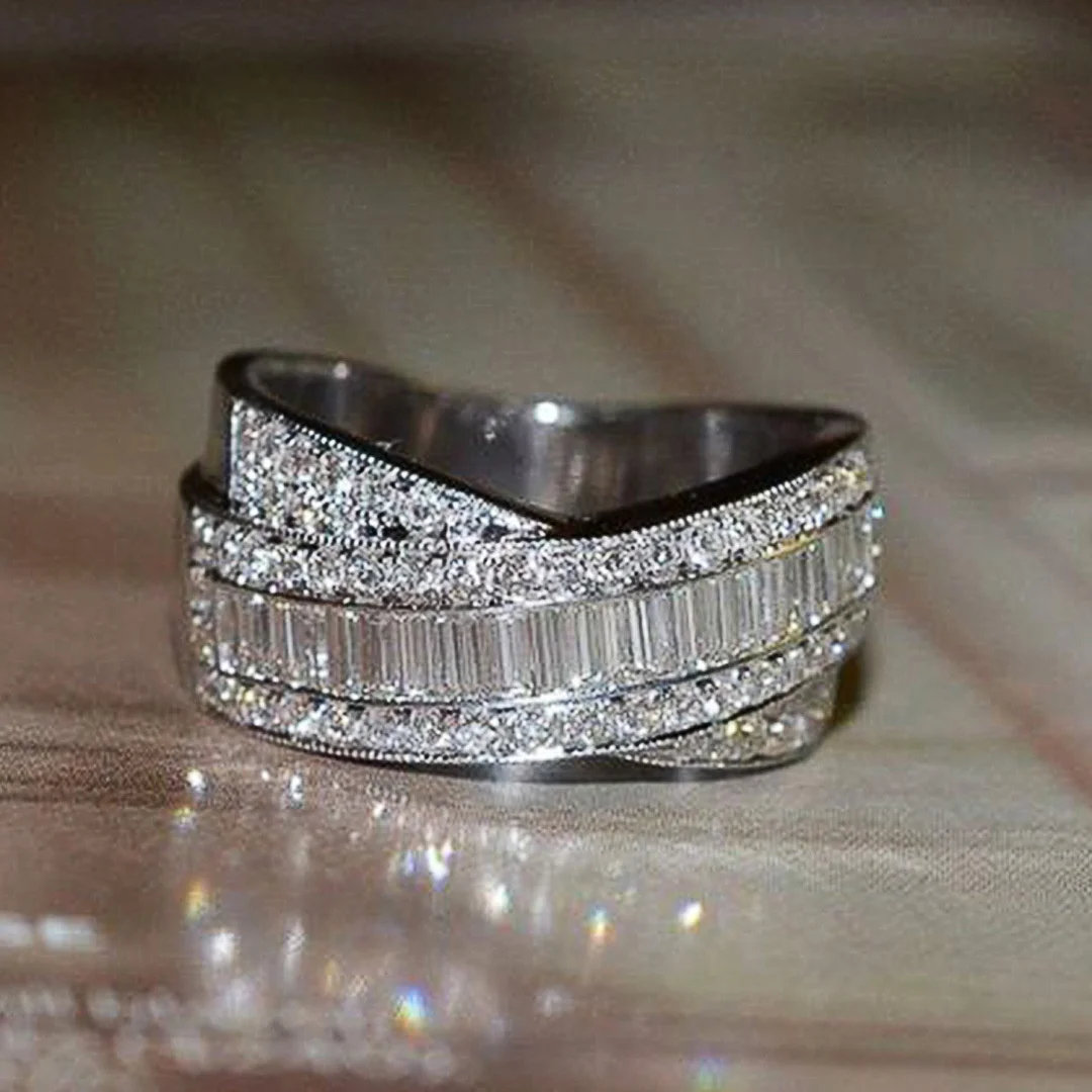 

Crystal Doublelayer Irregular Ring Zircon Twisted Rings New Trendy Engagement Design Hot Women Elegant Female Wedding Jewelry