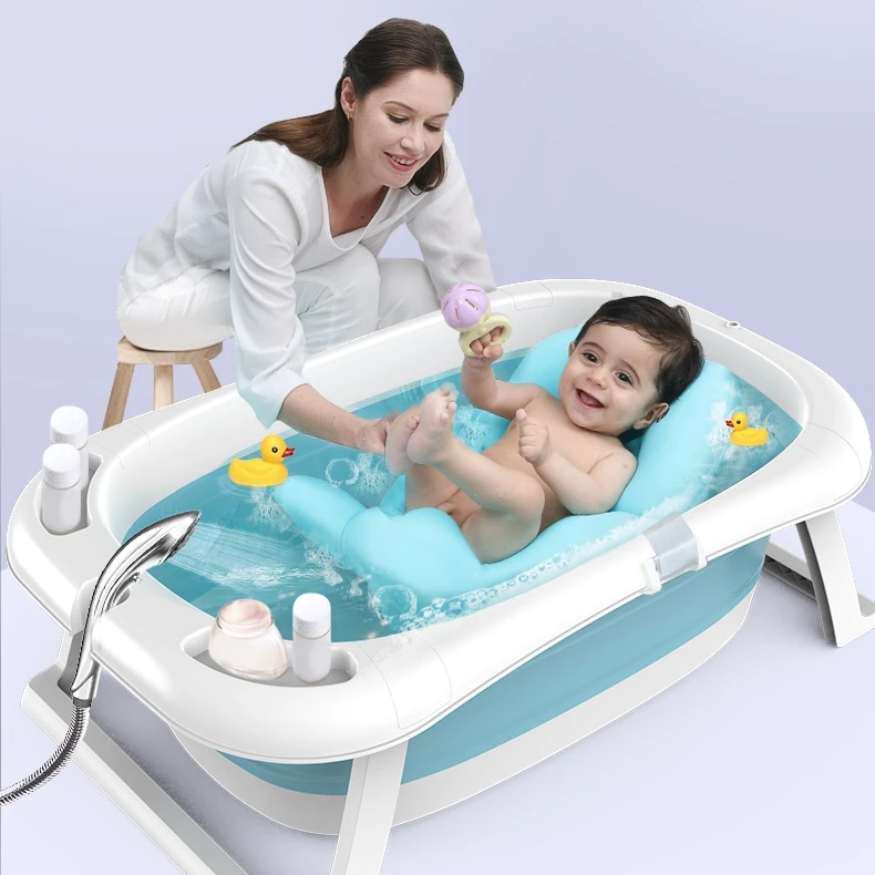 

Thermometer Customized PP Plastic Baby Children Folding Bathtub with Legs, Green/pink