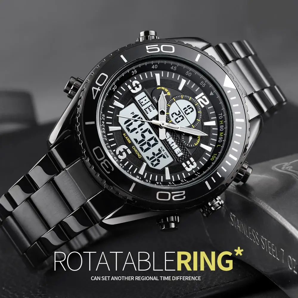 

famous Custom Made watch brand skmei 1600 big men analog dual time wristwatch jam tangan stainless steel watch bracelet