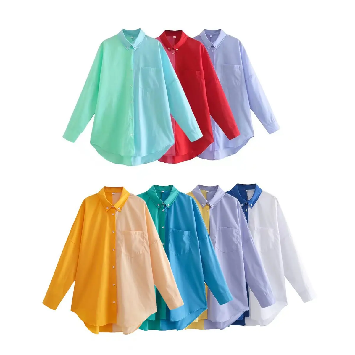 

Wholesale Casual Multicolor Long Sleeve Button Up Blouse Shirts For Women, 7 colors