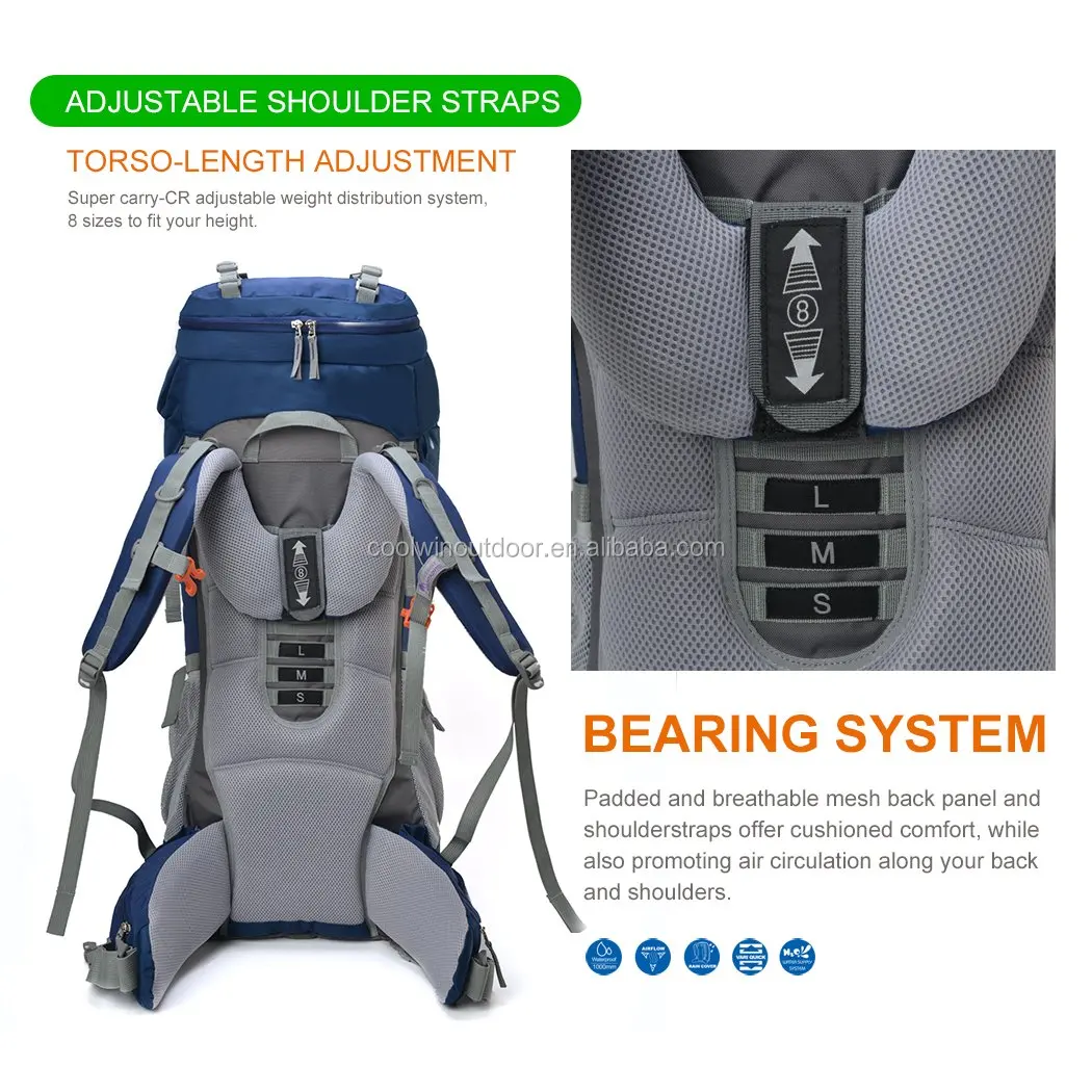 Mountaintop 70L Internal Frame Hiking Backpack with Rain Cover : :  Sports & Outdoors