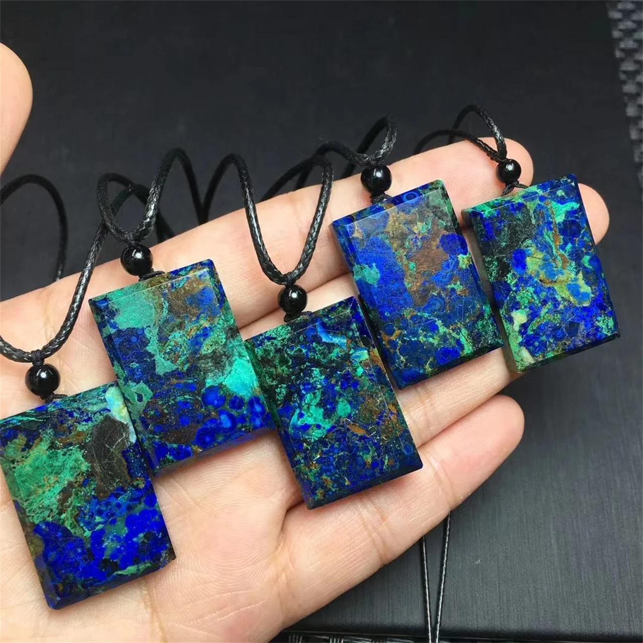 Natural Crystal Pendant Gem Quartz Healing Stones Carving Crafts Azurite Square Brand Necklace