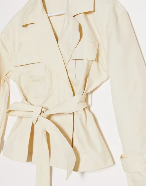 belted short trench jacket