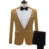 Mens Shiny Purple Gold Red Black Silver Prom Dress Suits With Pants Wedding Groom Costume Homme Latest Coat Pant Designs