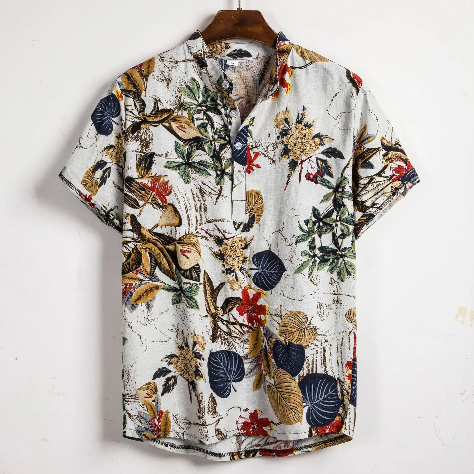 

AliExpress ebay hot style European Korean version of short-sleeved slim men's shirts contrast printing shirt men