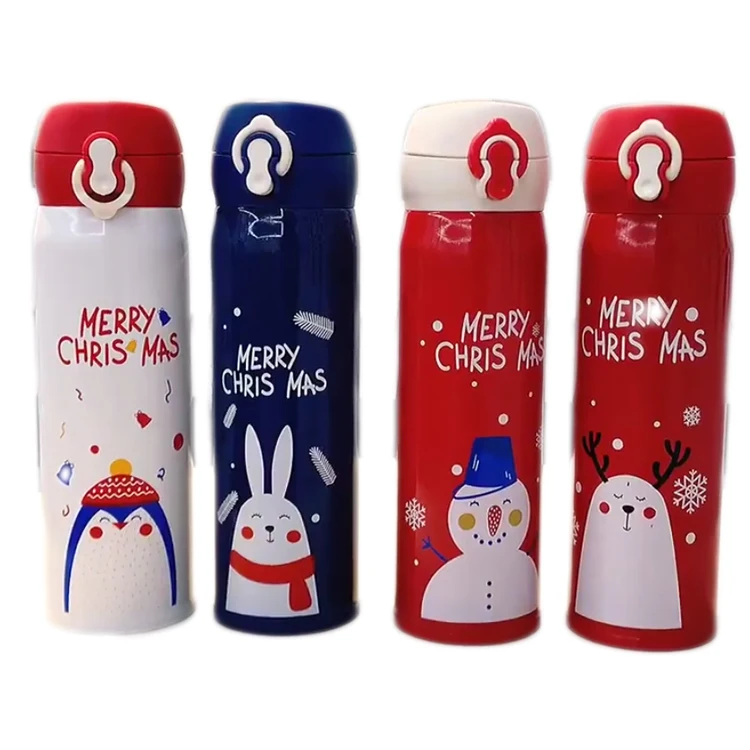 

Christmas Gift Double Wall lovely Cute Santa Claus And Christmas Deer Bottle Travel Thermos With Bounce Lid, Red, black, white etc