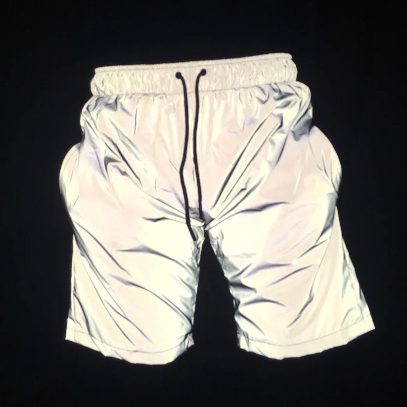 

Hot style streetwear pants elastic waistband mens 3m sliver reflective shorts, Custom color