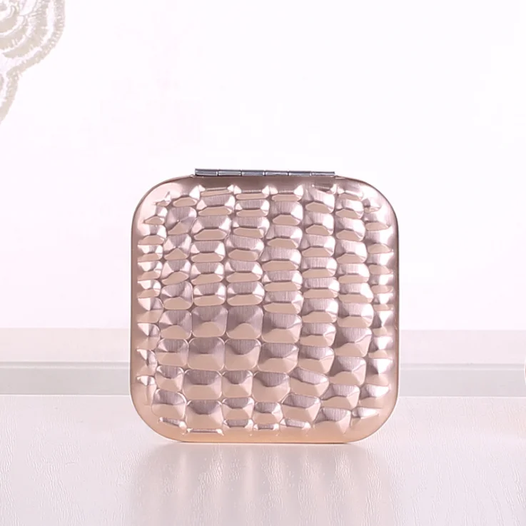 

Ultrathin Rose Gold Crocodile Grain Metal Square Shape Flying Saucer Pocket Mirror Foldable Double-Sided Girls Makeup Mirror