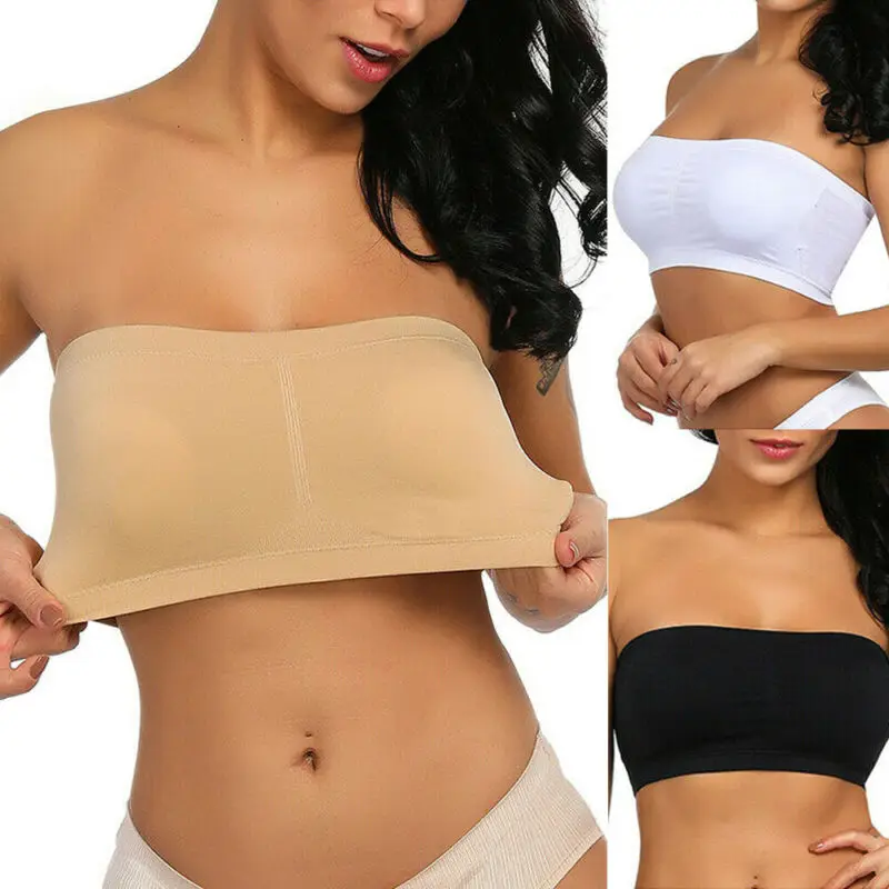 

Double Layers Plus Size Strapless Bra Bandeau Tube Removable Padded Top Stretchy Seamless Bandeau Bra Crop Spaghetti Straps