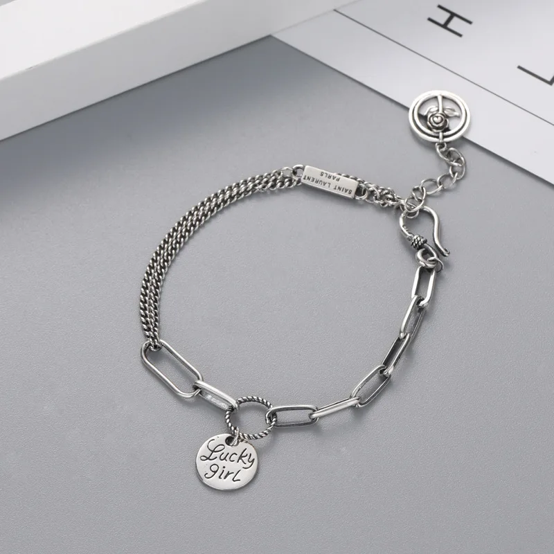 

HONGTONG Factory Direct Sales Hip Hop Twist Chain Korean Round Brand Letter S925 Silver Bracelet For Women