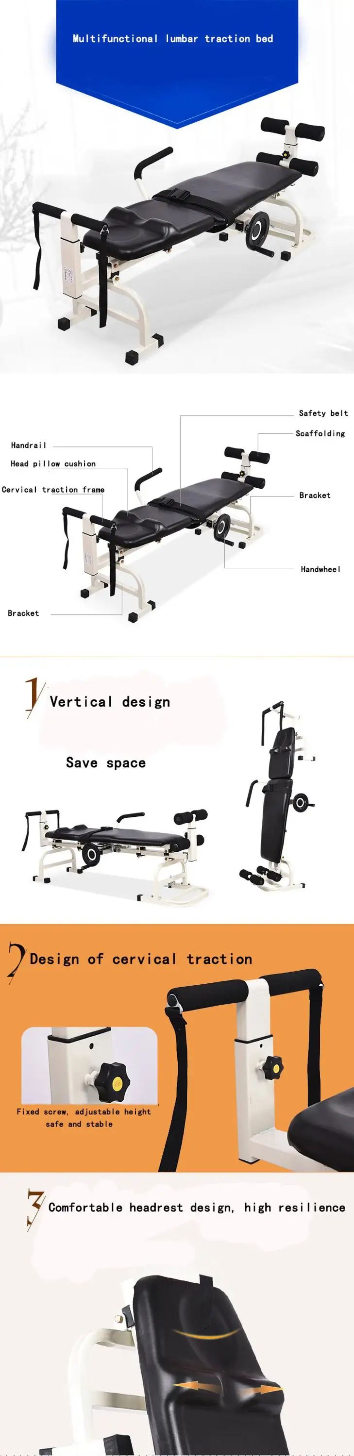 Medical advanced folding rehabilitation equipment carbon steel traction bed for the treatment of cervical and lumbar spine