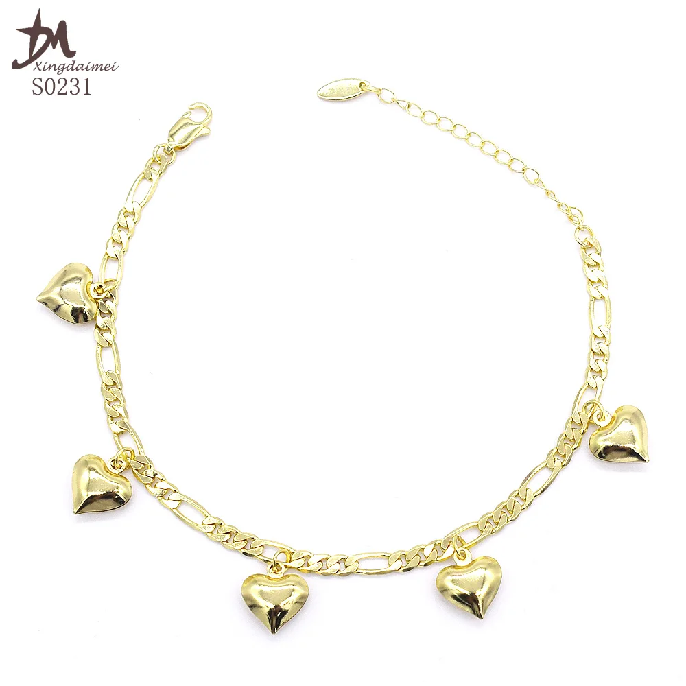 

S0231 Simple design high quality Golden heart bracelet anklet, Gold color