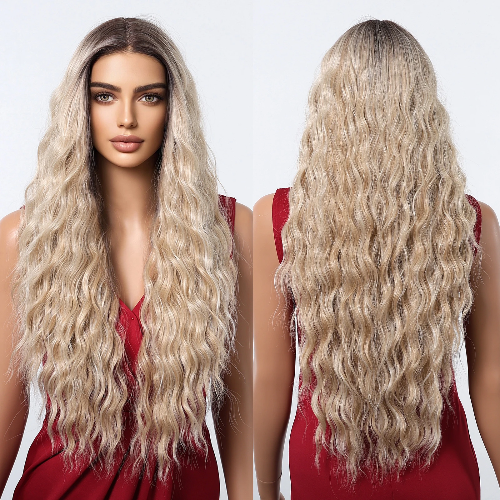 Fast Shipping Heat Resistant High Temperature Fiber Wig Natural Matte Soft 13*6 Handmade Lace Real Photo Dark Hair Root Blonde