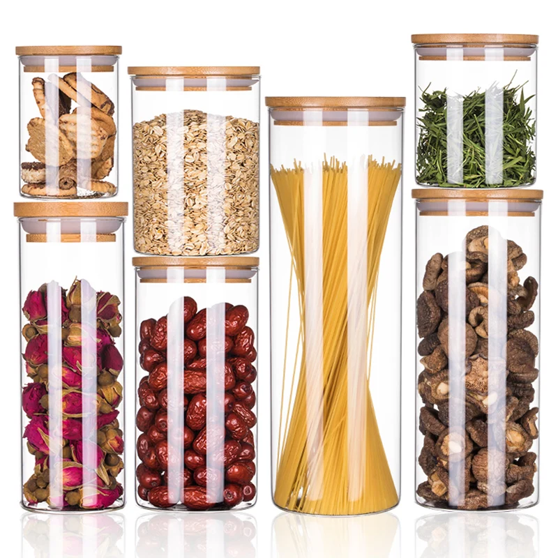 

1500ml Borosilicale Glass Jar with Airtight Bamboo Lid Spices Glass Storage