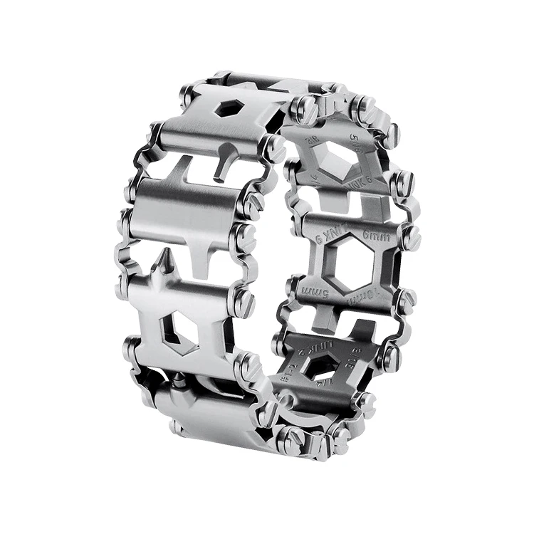

29 in 1 Stainless Steel Multifunction Bracelet Survival Multitools Silver Black Tread Bracelet for Men, Black/ silver