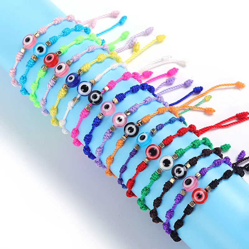 

Boho Handmade Braided Adjustable Rope Knot Round Colorful Red Blue Charm Evil Eye Bracelet Jewelry For Women, Color plated as shown