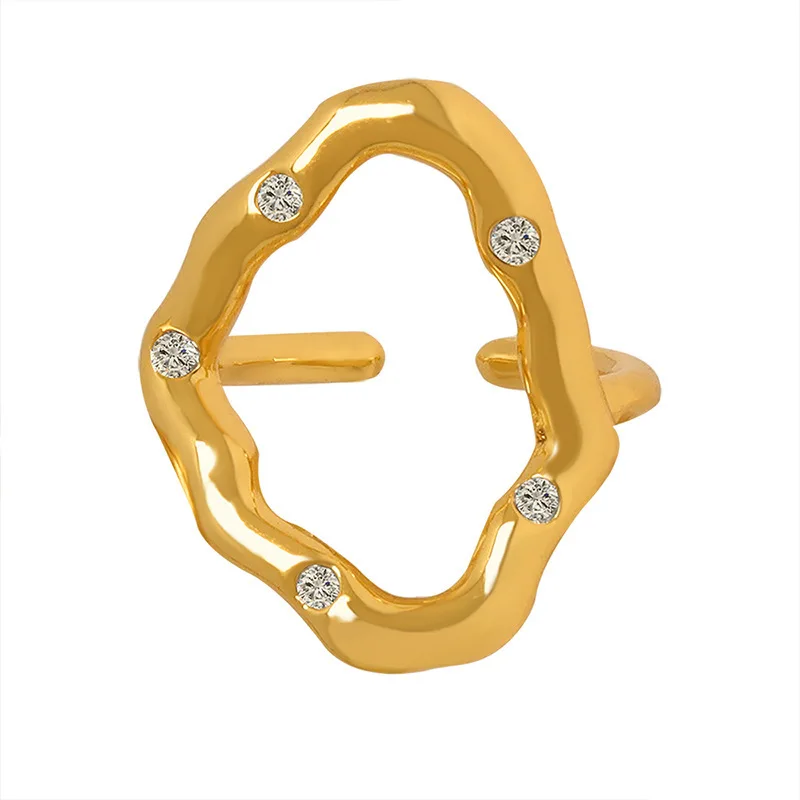 

Electroplated 18K Gold Diamond Irregular Finger Ring Ins Cold Style Geometric Irregular Personality Bracelet Ring for Women