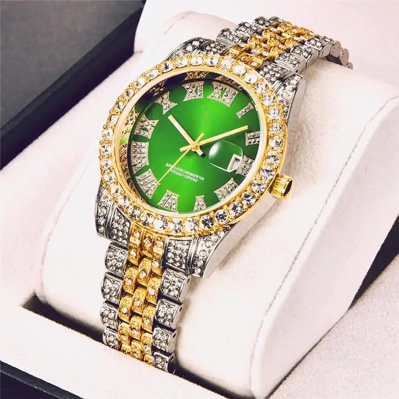 

Hot sale high quality Moissanite Diamond Watch Men Moissanite Watch Diamond Crystal Glass 2021 Hip Hop Watches Iced Out Men