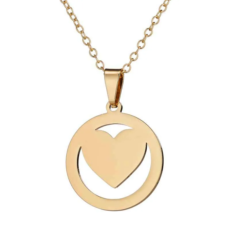 

Wholesale gold silver round heart stainless steel necklace earrings set for ladies jewelry set gift, Picture
