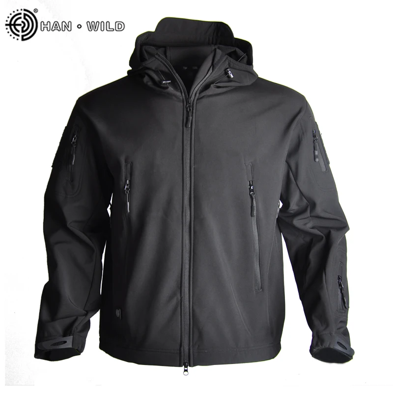 

HAN WILD Walking shark skin soft shell tactical jacket Men's waterproof hooded warm jacket