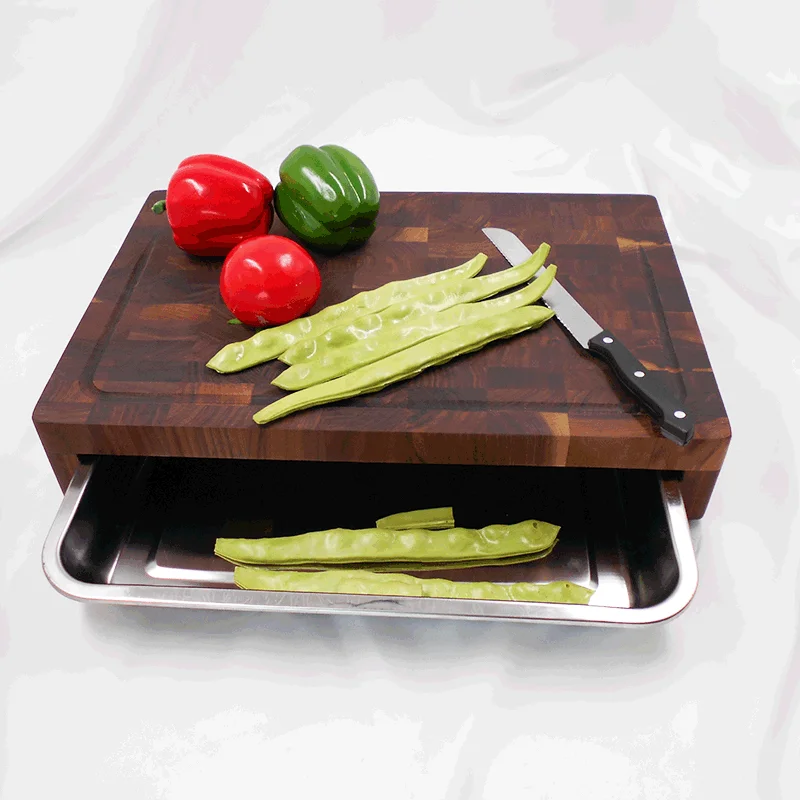 

Extra large walnut chopping board cutting board with stainless steel tray, Natural wood color