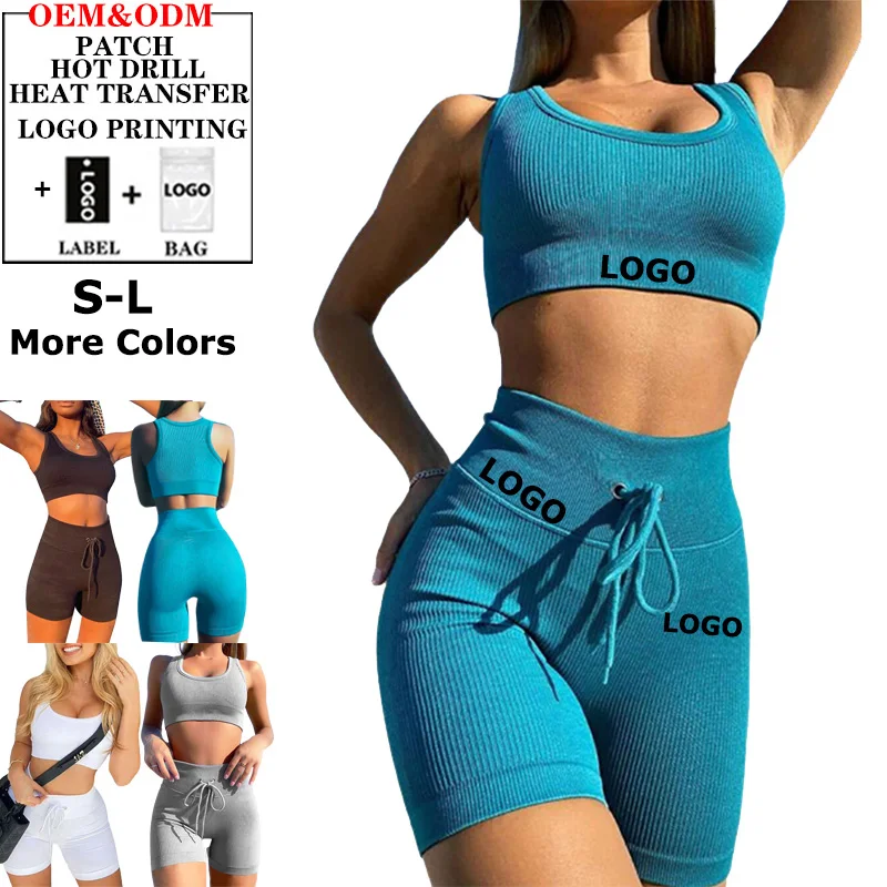 

2022 New Arrival Summer Clothing Yoga Activewear Fitness Pants Suit 2 Piece Tank Crop Short Sets Women Two Piece Set