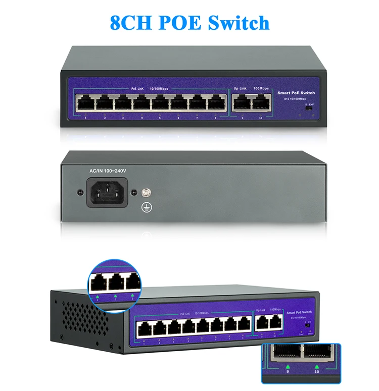

4CH 8CH 52V Network POE Switch With 10/100Mbps IEEE 802.3 af/at Over Ethernet IP Camera System