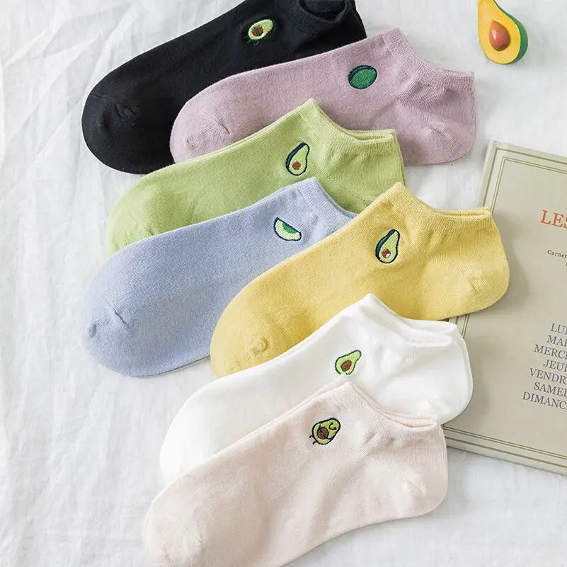 

2021 New Fashion Women Socks with Avocado Emboidery cotton socks, Multi colors