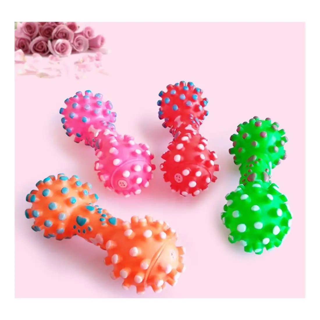 

Pet Chew Toys Arrive Dog Toys Colorful Dotted Dumbbell Shaped Dog Squeeze Squeaky Faux Bone For Dogs