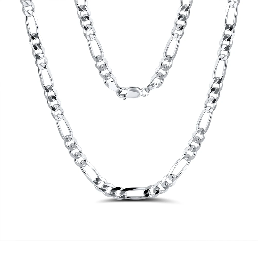 

RINNTIN SC34 Cadena De Plata 925 Sterling Silver Women Men Jewelry Italian 5mm Diamond-Cut Figaro Link Chain Necklace
