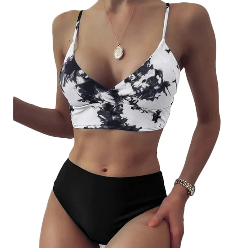 

custom logo label tag 2021 Tie Dye High Waisted Bikini Swimsuit, Printing