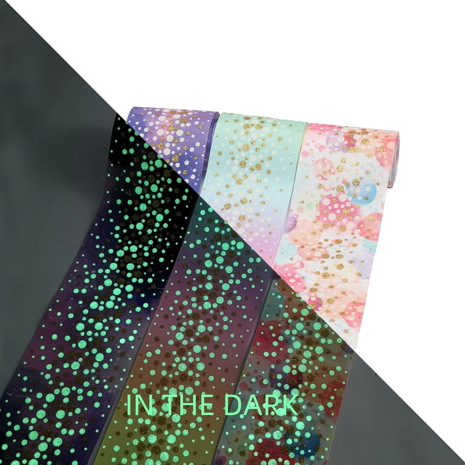 

3" Hair Bow Material Gradient Glitter Gold Ribbon Glow In The Dark