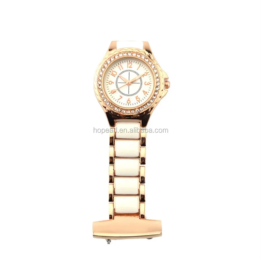 

WAH635 Rose Gold Color Clear Rhinestone Doctor Pocket Watch Quartz Movement Nurses Watch