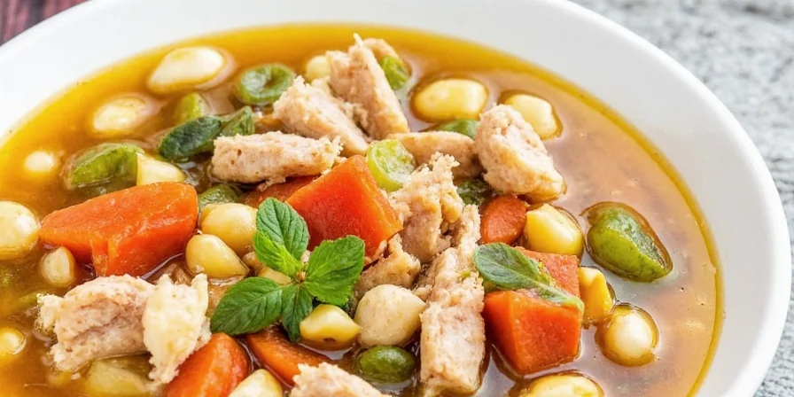 Soup being ladled into a bowl