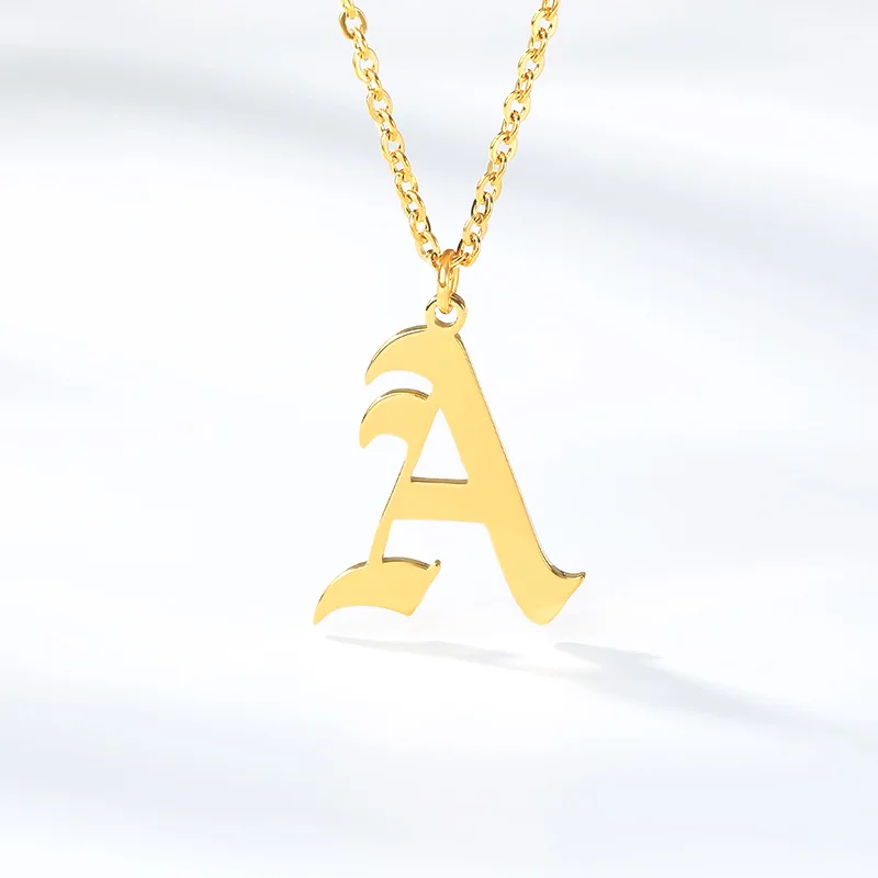 

18K Gold Plated Stainless Steel 26 Alphabet Old English Initial Letter Charm Pendant Necklaces