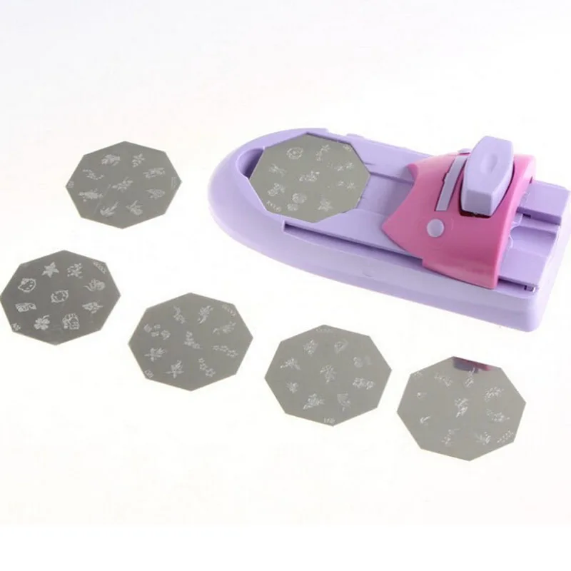 

Nail Art DIY Pattern Printing Manicure Machine with 6pcs Metal Stamp Stamper Nail Tools Drawing Polish Nail Printer Tool, Pink